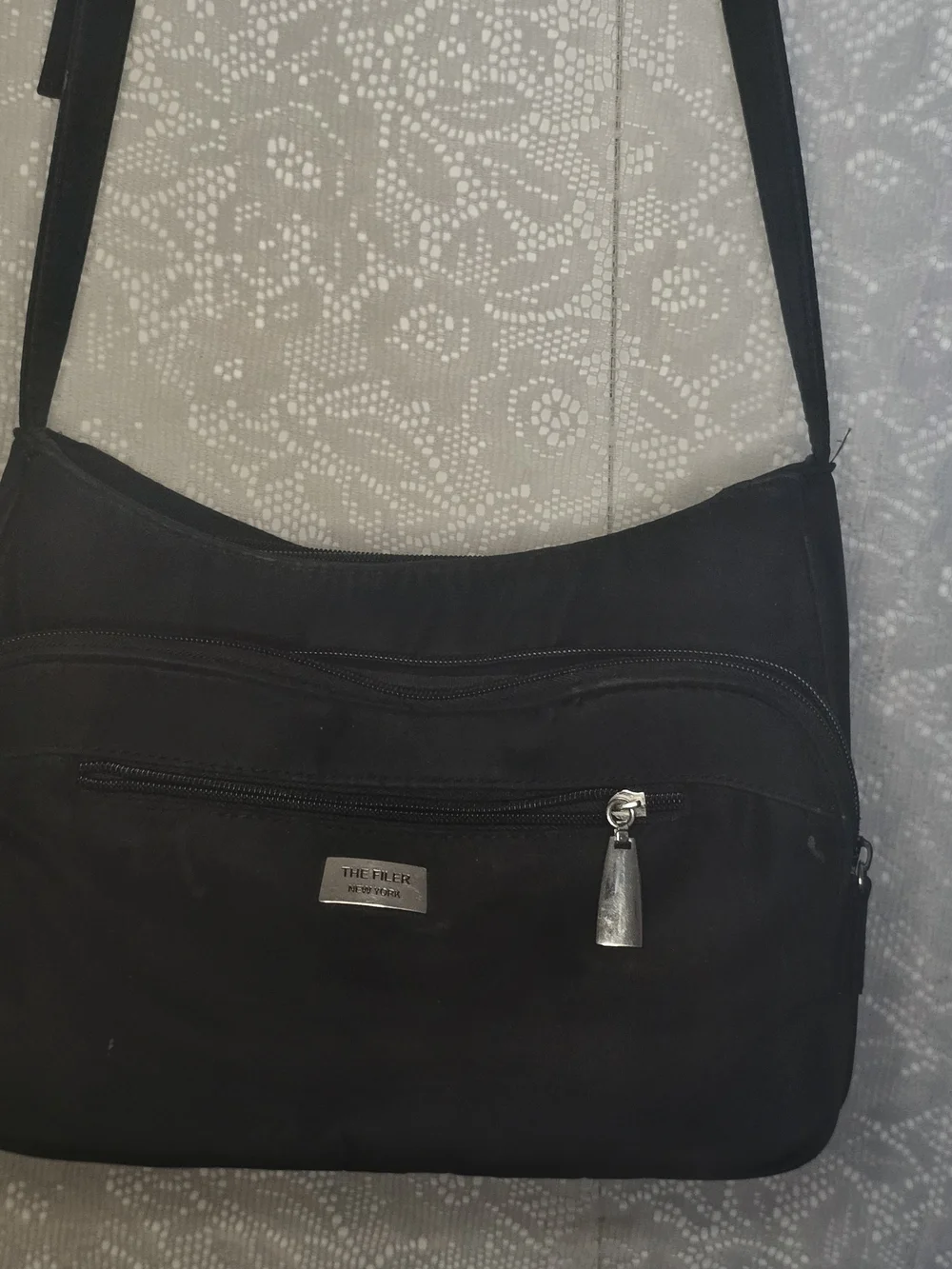 The Filer New York Black Nylon Multi-Pocket Organizer Crossbody Bag